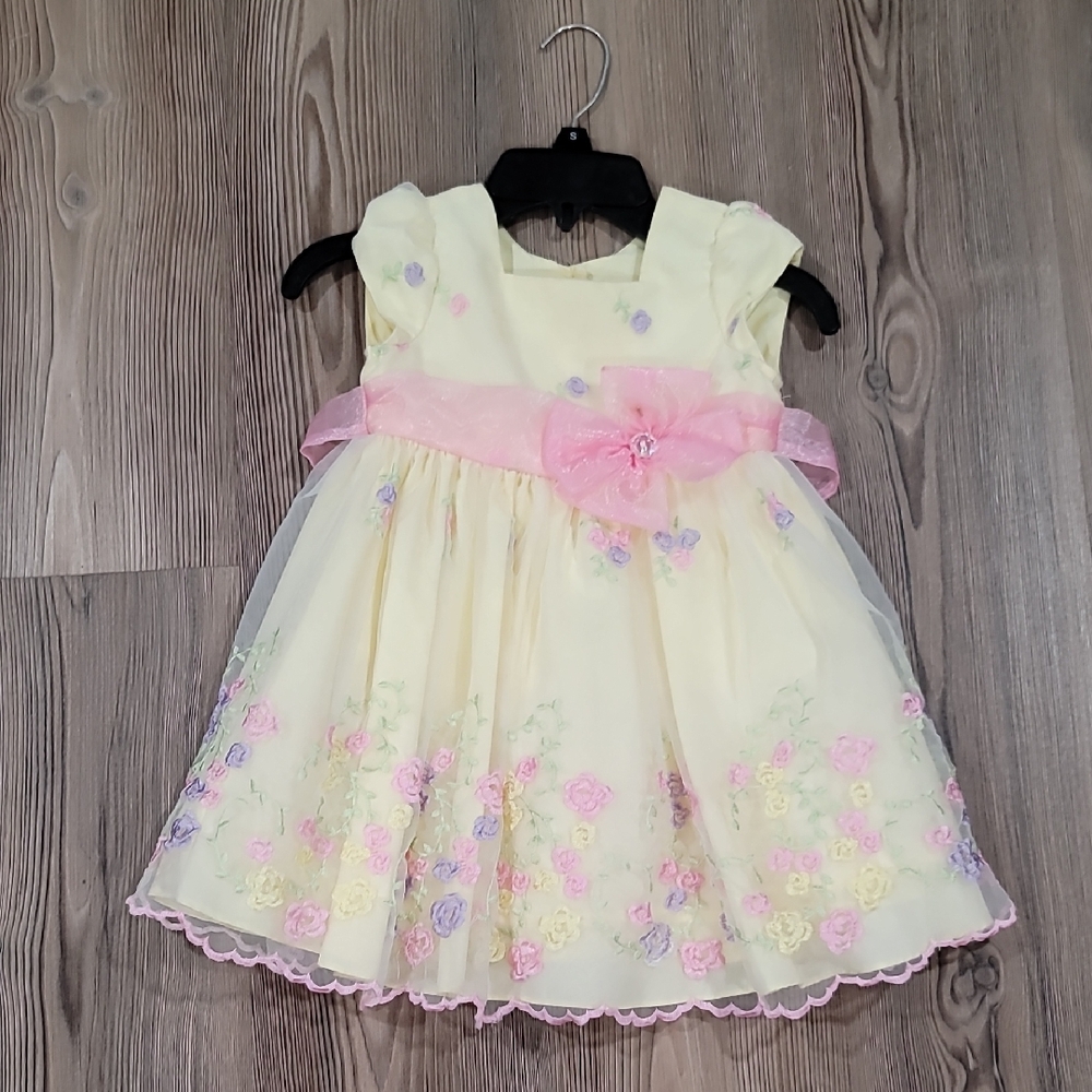 Jona Michelle Yellow Dress with Pink Floral Embroidery